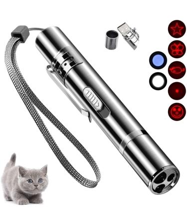 Cat Toy for Indoor Pointer Cats Cat Pointer Toy with Red Light Interactive Chaser Exercise 7-in-1 Pet Interactive Toy USB Rechargeable Puppy Training Tool Stylish Silver Design