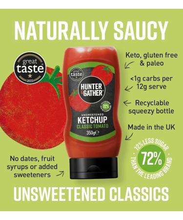 Hunter & Gather Unsweetened Ketchup 2x350g | Keto Paleo Low-Carb & Vegan | Sugar-Free Authentic Salt Range Pakistan Classic Ketchup - Buy Online on GoSupps.com