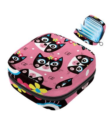 Menstruation bag with zipper women's napkin bag tampons collecting bags for women and girls (cute cat flower pattern)
