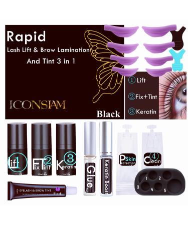 Lash Lift and Brow Lamination with Black T-i-n-t Rapid 5 Minute Eyelash and Eyebrow Lifting Make Eyes Visible and Voluminous for 6 Weeks More Than 15 lash Lift /D-Y-E Times (Black Lash&Brow Lift )