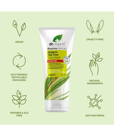 Dr Organic Tea Tree Face Wash 200ml - Natural Vegan Formula, Cruelty-Free, Paraben & SLS Free - Buy Online on GoSupps.com