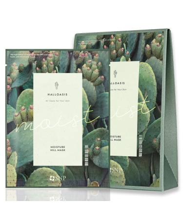 SNP Halloasis Moisturizing Hill Korean Skin Care Face Mask Cactus Formulated Instant Hydrating and Anti-Aging Beauty Sheet Masks for Face of Dry and Sensitive Skin 10 Sheets (Moisturizing)