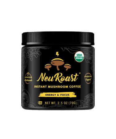 Organic Instant Mushroom Coffee by NeuRoast - Low Acid - Five Superfood Mushrooms including Lion's Mane and Cordyceps - Super Focus and Energy - 35 Servings (Regular) Original
