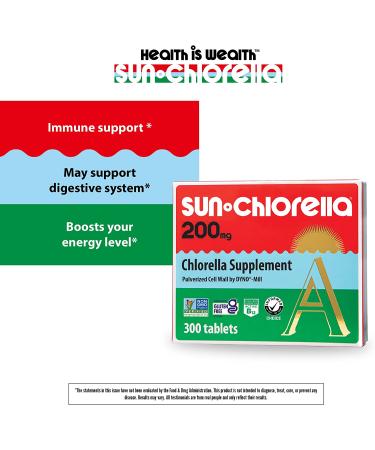 Sun Chlorella 200mg: Green Algae Superfood Supplement for Whole Body Wellness - Immune Defense, Gut Health, Natural Energy - Includes Chlorophyll, B12, Iron, Protein - Non-GMO - 300 Tablets - Buy Online on GoSupps.com