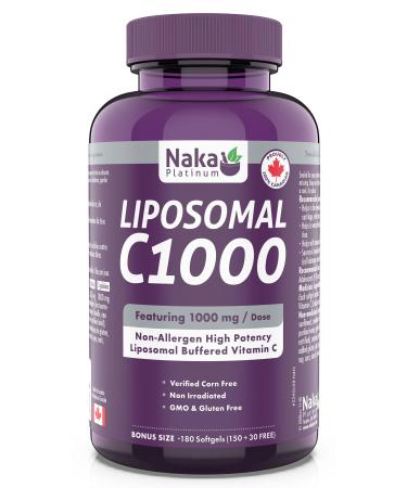 Naka Platinum LIPOSOMAL C1000 featuring 1000 mg/dose Non-Allergen High Potency Liposomal Buffered Vitamin C (180 softgels 333mg/softgel) 180 count (Pack of 1) 333mg/softgel