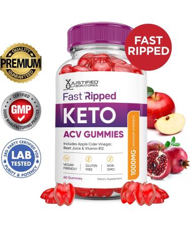 Justified Laboratories Fast Ripped Keto ACV Gummies Advanced Formula 1000MG Fast Ripped Keto Gummies Apple Cider Vinegar Formulated with Pomegranate Beet Juice Powder B12 Vegan Non GMO 60 Gummys 60 Count (Pack of 1) - Buy Online on GoSupps.com