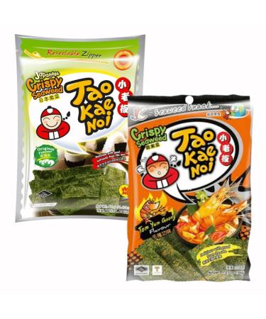 Taokaenoi Crispy Thai Seaweed Snacks - Original Flavour & Tom Yom Goong Flavour (Pack of 6)