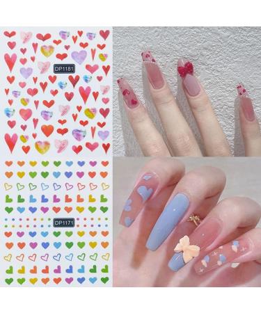 Hot Nail Art Decorations DIY Manicure Nail Stickers Self Adhesive Decals 3D Colorful Heart Love(DP1175) - Buy Online on GoSupps.com