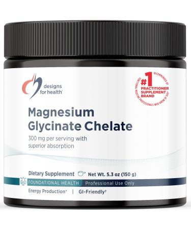 Designs for Health Magnesium Glycinate Powder - 300mg Powdered Chelated Magnesium Bisglycinate Supplement - Non-GMO Great-Tasting Drink Mix Add-in Orange Flavor (30 Servings / 150g)