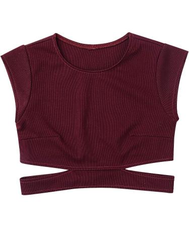 Agoky Girls Cap Sleeve Cutout Waist Tank Crop Top - Burgundy, Size 6 | Athletic Activewear for Gymnastics, Dance, Sports - Buy Online on GoSupps.com