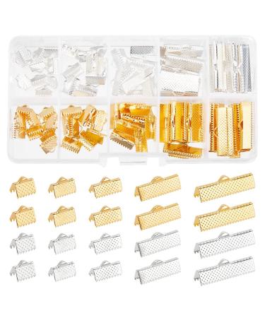 PH PandaHall 100Pcs Assorted Sizes of Mixed Color Ribbon Clamp End Crimps Bracelet Bookmark Leather Pinch Crimps Sets Size 8-25x6-8x5mm in Box for Jewelry Craft Supplies 8/10/13/20/25mm 2 Colors