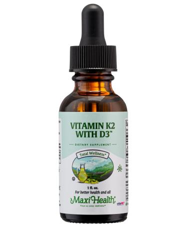 Maxi Health Liquid Vitamin D3 with K2 Drops for Long-Term Health - Vitamin K2 D3 Vitamin Supplement - D3 K2 Vitamin K and Vitamin D Supplement with Vitamin K2 MK-7 and VIT D 1 fl oz