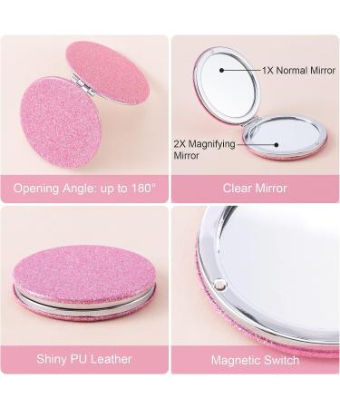 OIIKI 2pcs Red Pink Compact Pocket Mirror - Mini Glitter Purse Mirror for Women Girls - Travel Makeup Handheld 2-Sided Mirror with 1x/2x Magnification - Buy Online on GoSupps.com