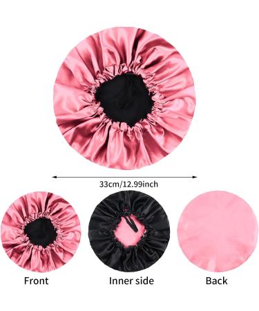 Fuyamp 2 Packs Satin Sleep Cap Adjustable Silky Sleep Bonnet for Women Long Curly Hair Double-Sided Waterproof Satin Hair Cap Extra Large Sleep Satin Bonnet for Women Girls Sleeping Black+Pink - Buy Online on GoSupps.com