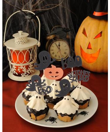 50pcs Halloween Ghost Boo Cupcake Toppers - Glitter Black Ghosts Orange Pumpkins Halloween Theme Baby Birthday Party Cupcake Decorations Halloween-50pcs - Buy Online on GoSupps.com