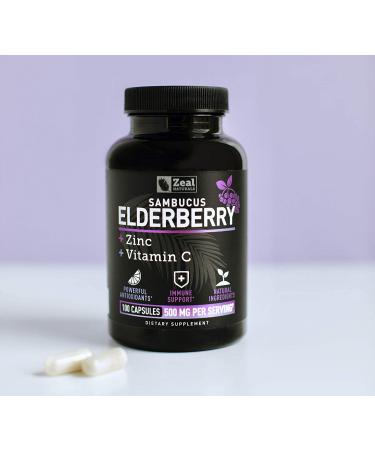 Max Strength Elderberry Capsules with Zinc & Vitamin C | 500mg Immune System Support | Black Sambucus Elderberry | 100 Count | 3-in-1 Support for Adults - Buy Online on GoSupps.com