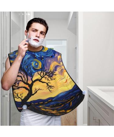 Van Gogh Star Tree Print Beard Bib Apron - Non-Stick Hair Catcher for Men | Perfect Shaving Gift - One Size Black - Buy Online on GoSupps.com