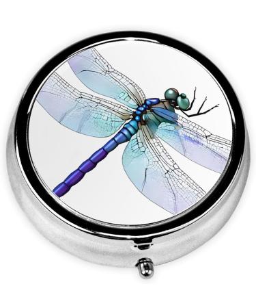 Dragonfly Print Mini Round Pill Box | 3 Compartment Portable Organizer for Travel Home & Office - Buy Online on GoSupps.com