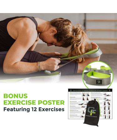 Gradient Fitness 12 Loop Stretching Strap | 8ft Multi-Loop Yoga Strap with Neoprene Handles for Physical Therapy & Leg Stretches - Green/Grey - Buy Online on GoSupps.com