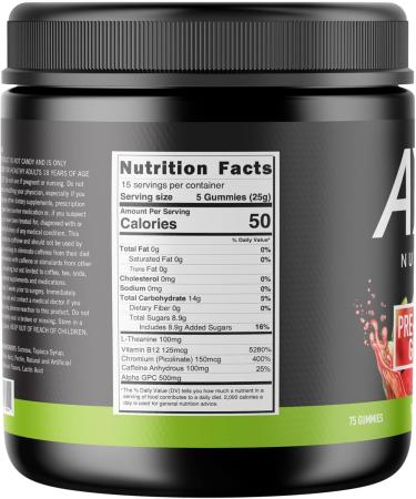 Pre-Workout Energy Gummies - Watermelon Flavor | 75 Vegan Non-GMO Gluten-Free Gummies with Caffeine & Alpha GPC - Buy Online on GoSupps.com