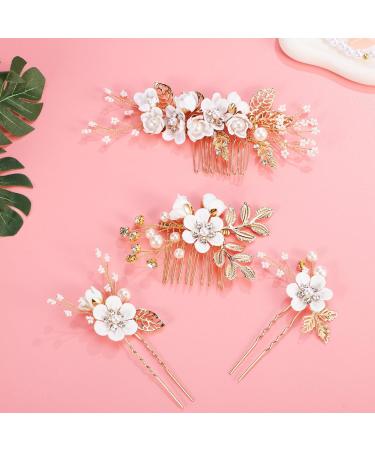 minkissy 1 Set Comb Set Wedding Hair Comb Rhinestones Wedding Side Comb Flower Hair Combs Bridesmaids Hair Jewelry Rhinestone Hair Pins Flower Hair Accessories Wedding Hair Pin White Alloy - Buy Online on GoSupps.com