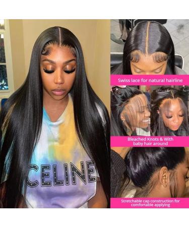 Maxine 34 Inch Human Hair Lace Front Wig | HD Transparent 13x6 Frontal | Brazilian Straight Wave | Glueless Pre Plucked with Baby Hair | 180% Density - Buy Online on GoSupps.com