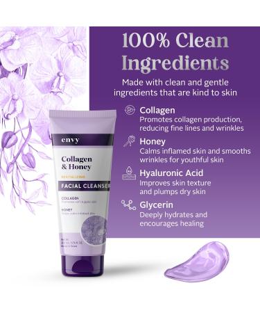 Envy Facial Cleanser with Collagen & Honey - Reduces Fine Lines Wrinkles & Hydrating - Clean Cruelty-Free Korean Skin Care for All Skin Types - Dermatologist Tested - 6.76 oz - Buy Online on GoSupps.com