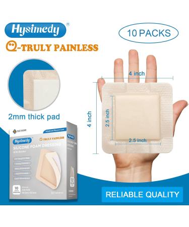 Hysimedy Silicone Foam Dressing 4x4 with Border 10 Pack - Waterproof & High Absorbency Wound Care for Pressure Sores, Bed Sores, Leg Ulcers, Diabetic Ulcers - Buy Online on GoSupps.com