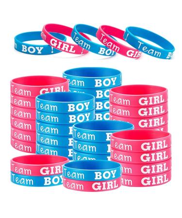 NERTOEE Gender Reveal Bracelets Includes Team Boy Bracelets and Team Girls Bracelets for Gender Reveal Party (40 Pieces) A Silica Gel