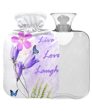 Naanle hot hot water bottle with cover butterfly lavender flower transparent hot water bottle heat bottle for back pain relief handfoot warmer neck warmth and cold therapy 1l