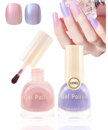 Holographic Aurora Shimmer Nail Gel Glue Polish 2Pcs Long-Lasting Chrome Mermaid Gel Polish Pearl Purple Pink Iridescent Glitter Pearlescent Glossy Colored Trendy Nail Gel Polish DIY Gift-106+339 Pearl Purple +Pink