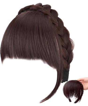 Fluffy Fake Hair Band Bangs Headband with Bangs Fluffy Front Fake Bangs Synthetic Braided Headband Wig with Bangs Non slip Headband Hair Extensions for Women Girls(Dark Brown) - Buy Online on GoSupps.com