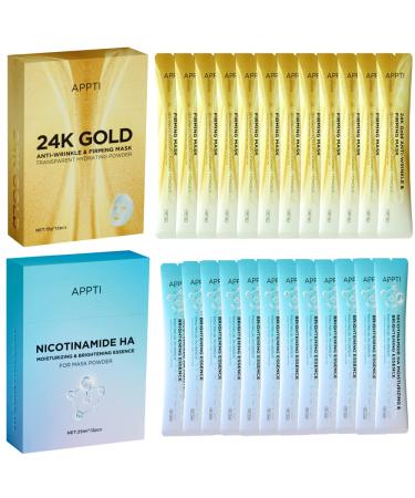 SHEEYOON Facial Jelly Mask Peel Off Crystal Face Jelly Mask Powder and Nicotinamide/Hyaluronic Acid Serum Set DIY Face SPA Skincare Mask (24K Gold)