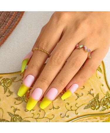 Sethexy Matte Coffin False Fingernails | French Ballerina Gradient Nails | 24 Acrylic Press-On Nail Tips for Women & Girls - Buy Online on GoSupps.com