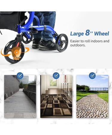 DeerPlanet Rollator Walker for Seniors and Adults - 8 Wheels, Adjustable Handle, Seat, Basket - Blue - Buy Online on GoSupps.com