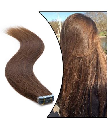 Elailite 20PCs Tape Extensions Invisible Extensions Real Hair Tape Tape in Extensions Real Hair Glatt Remy Real Human Hair 40cm 50g #04 Mittles Braun