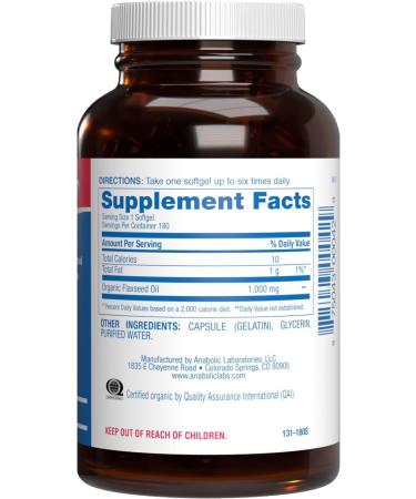 Cold Pressed Organic Flaxseed Oil 1000mg Softgels - Non GMO Organic Flax Seed Oil Rich in Naturally Occurring Omega 3 6 9 for Full Body Benefits - Fish Free Omega 3 Supplement (180 Softgels) - Buy Online on GoSupps.com
