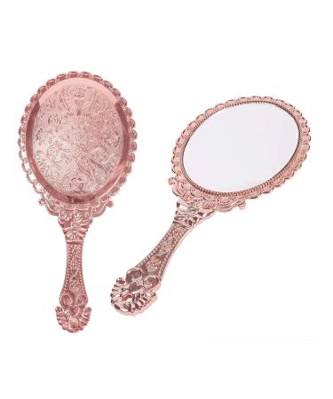 Vintage Rose Gold Oval Hand Mirror with Handle - Vanity & Travel Makeup Mirror - Buy Online on GoSupps.com