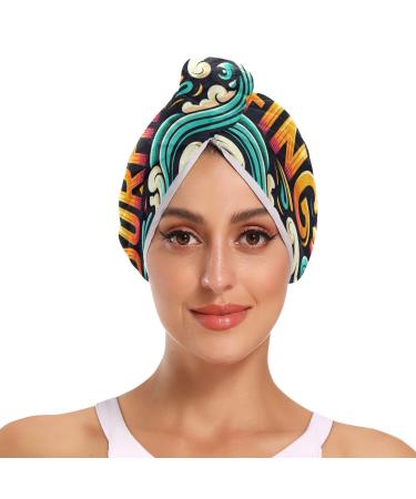 Summer Surfing Seamless Pattern with Colorful Lettering Hair Towel 2 Pack Super Absorbent Hair Drying Towel Quick Dry Hair Turbans Head Towel with Button Twisty Wrap for Women Girls