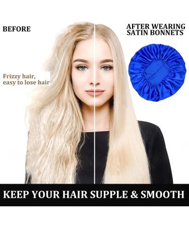Eupinduo Satin Sleeping Cap Bonnet - 2 Pack High Elastic Curly Hood for Women | Soft Satin Sleep Hats in Black & Blue - Buy Online on GoSupps.com