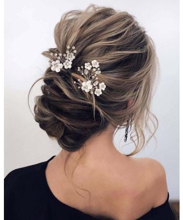 Fairvir Bridal Jewelry - Silver Rhinestone Hair Needles & Flower Hairpins for Women & Girls (2 Pieces) - Elegant Wedding Hair Accessories - Buy Online on GoSupps.com