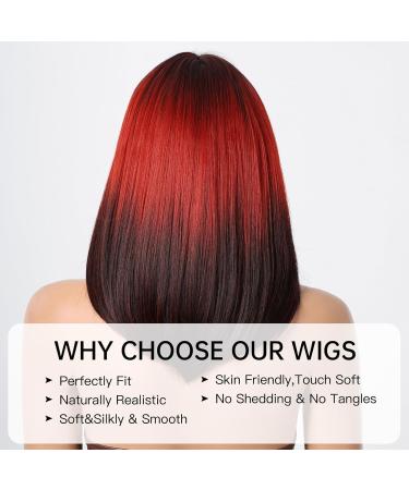 Testar 14-Inch Ombre Red Black Bob Wig - Shoulder-Length Synthetic Wigs for Women | Perfect for Daily Use & Cosplay - Buy Online on GoSupps.com