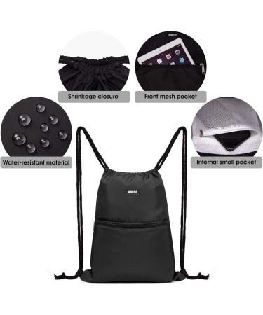 WANDF Drawstring Backpack Black - Water Resistant Nylon Sackpack for Gym, Sport, Shopping & Yoga - One Size - Buy Online on GoSupps.com