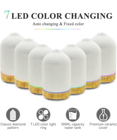 Essential Oil Diffuser Aromatherapy Air Cool Mist Diffuser 100ml Ceramic Aroma Scent Diffusers Humidifier with Auto Shut Off Ultrasonic Quiet/4 Timing Set/7 LED Lights for Home Office Sleep Lattice Wood - Buy Online on GoSupps.com