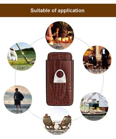 PIPITA Cigar Cases Portable Leather Travel Cigar Case Cigar Holder 3 Tubes Cigar Humidor with Stainless Steel Cigar Cutter Portable Gift Bag (Brown) - Buy Online on GoSupps.com