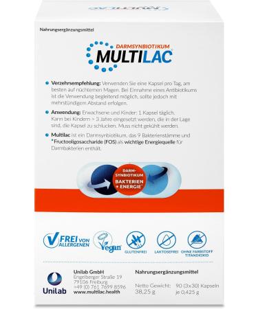 Multilac Intestinal Synbiotic - 9 Bacterial Strains for Family Gut Health & Immunity | Vegan | 90 Gastric-Resistant Capsules - Buy Online on GoSupps.com