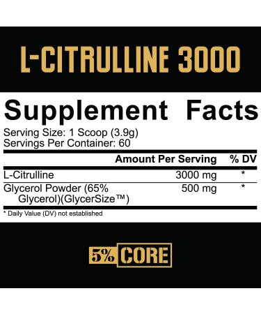 5% Nutrition Core L-Citrulline 3000 | Nitric Oxide Booster & Muscle Pump Supplement | Unflavored Pre-Workout Additive (60 Servings) - Enhance Performance & Recovery - Buy Online on GoSupps.com