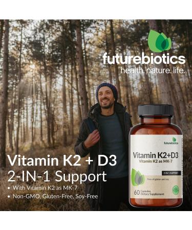 Futurebiotics Vitamin K2 (MK7) with D3 Supplement - Non-GMO Formula - 5000 IU Vitamin D3 & 90 mcg Vitamin K2 MK-7 250 Vegetarian Capsules 250 Count (Pack of 1) - Buy Online on GoSupps.com