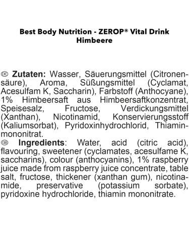 Best Body Nutrition Vital Drink Zerop - Sugar-Free Beverage Concentrate Makes 40 Liters - 500ml Raspberry Syrup - Original Flavor - International Shipping Available - Buy Online on GoSupps.com