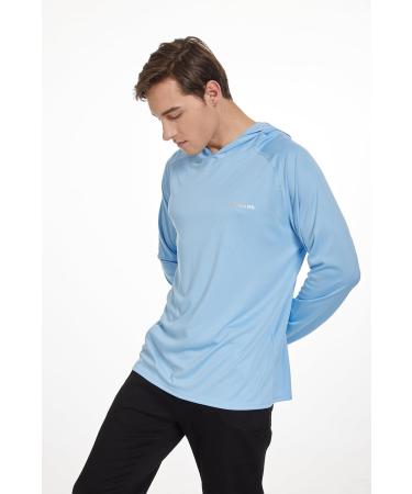 HUAKANG Men's Long Sleeve Hooded Rashguard - UPF50+ Sun Protection Fishing & Surfing Shirt in Gray & Blue - Buy Online on GoSupps.com